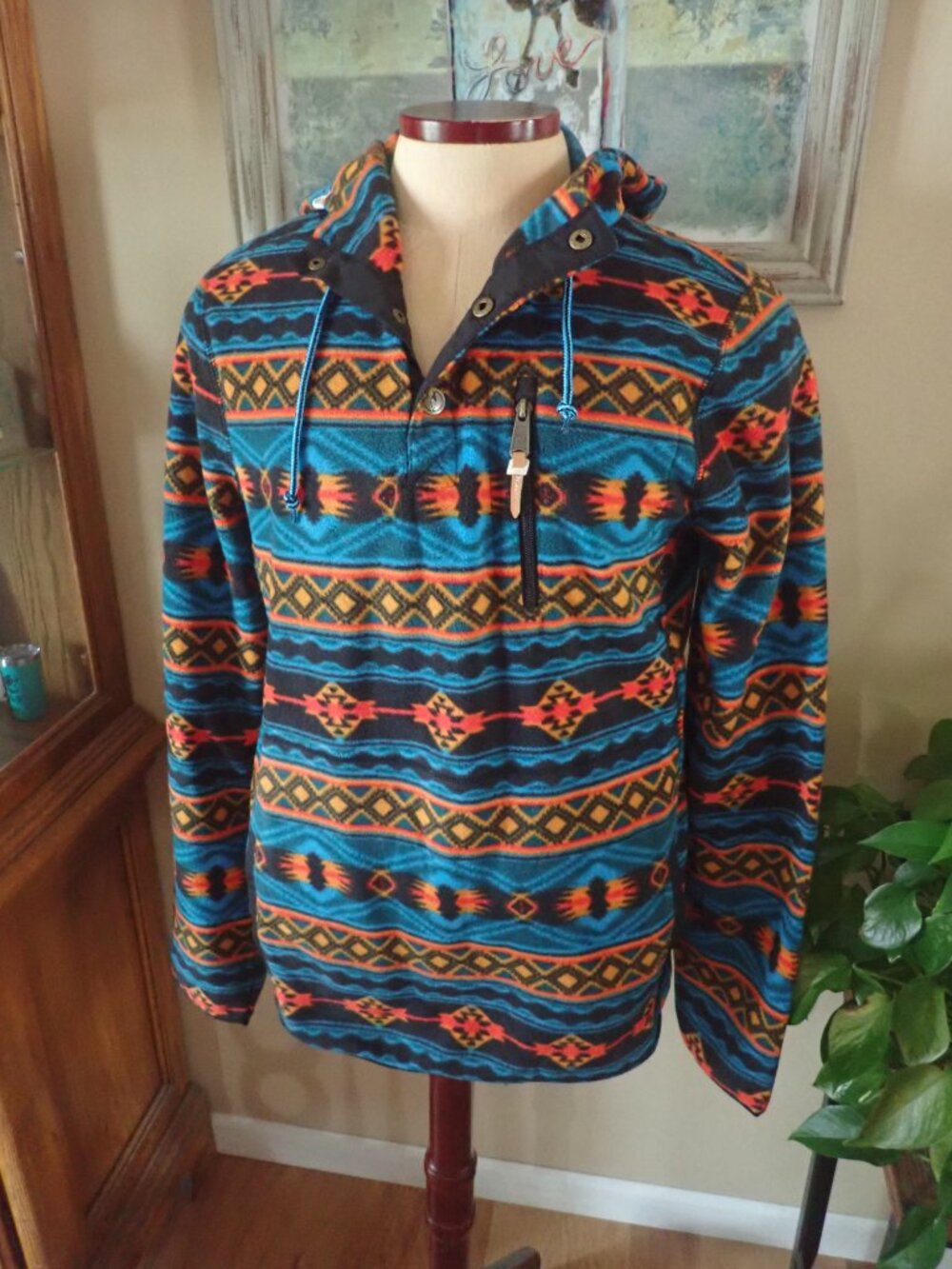 Dravus Hoodie Men's M Multicolor Southwest Fleece Hooded Pullover Aztec - NWT